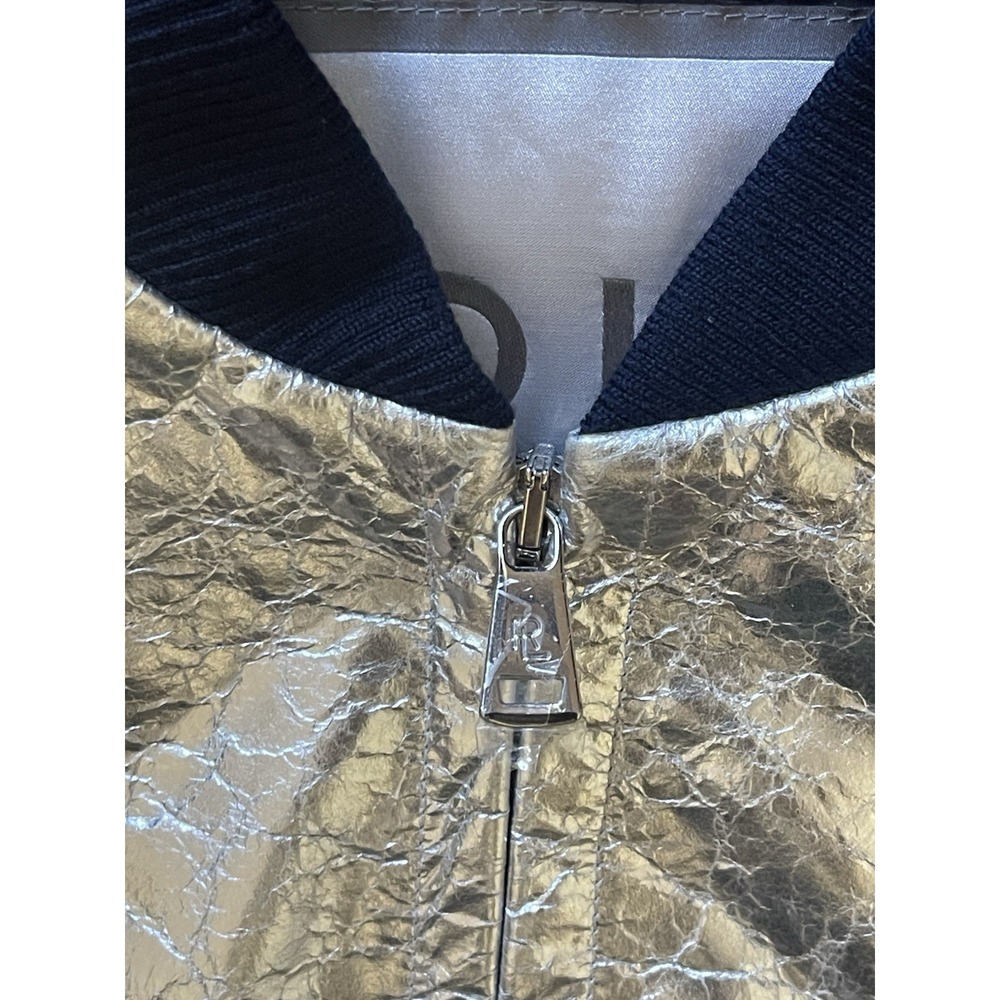 Ralph Lauren Collection Juliet Beaded Lamb Leather Bomber Jacket Silver Size 10 - Picture 6 of 16
